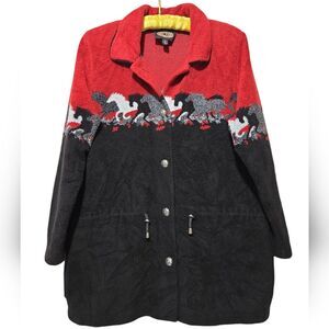 Vintage 1998 Fleece Equestrian Horse Chore Jacket Sterling Silver Buttons Large
